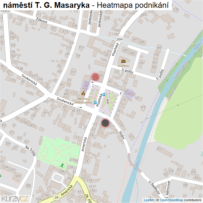 Mapa náměstí T. G. Masaryka - Firmy v ulici.