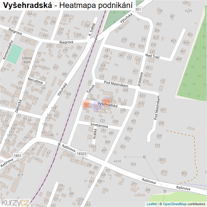 Mapa Vyšehradská - Firmy v ulici.