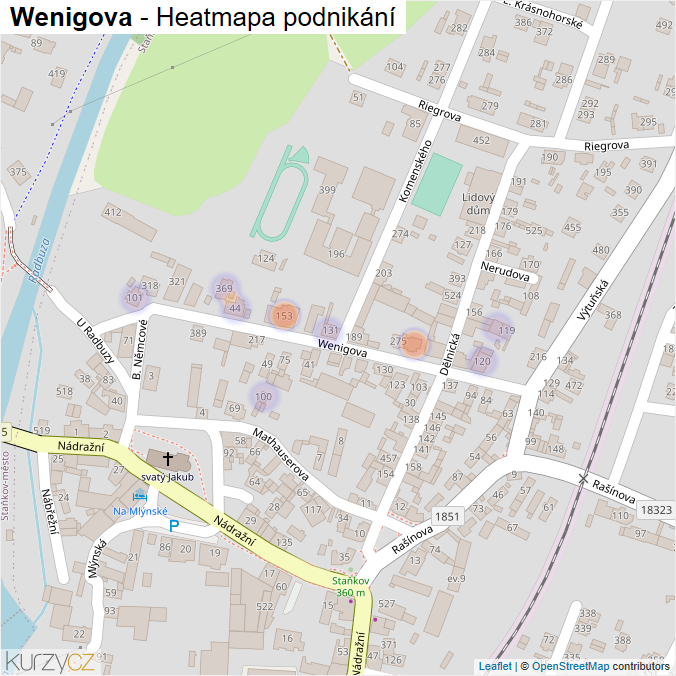 Mapa Wenigova - Firmy v ulici.