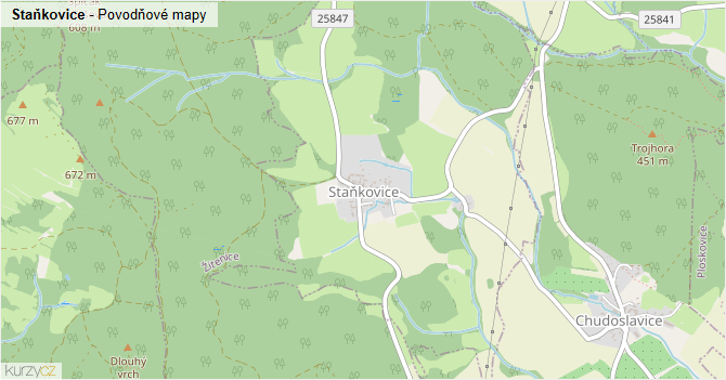 Staňkovice - záplavové mapy stoleté vody