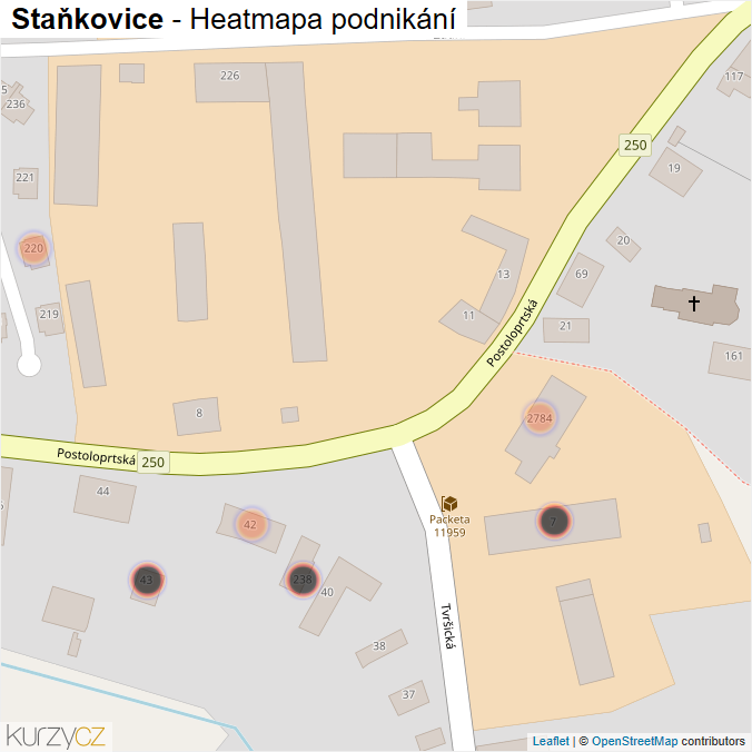 Mapa Staňkovice - Firmy v obci.