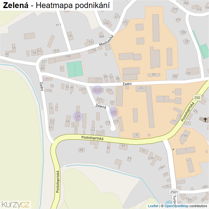 Mapa Zelená - Firmy v ulici.