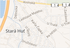 Karla Čapka v obci Stará Huť - mapa ulice