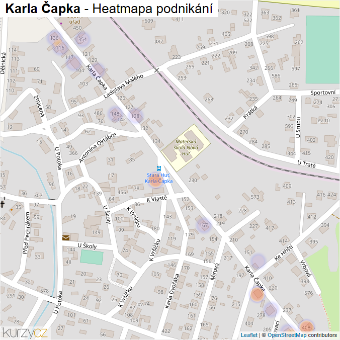 Mapa Karla Čapka - Firmy v ulici.