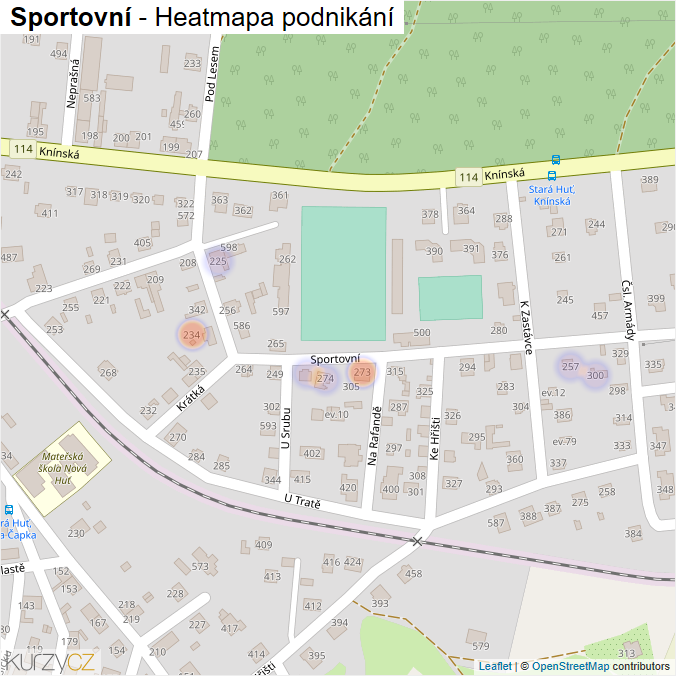 Mapa Sportovní - Firmy v ulici.