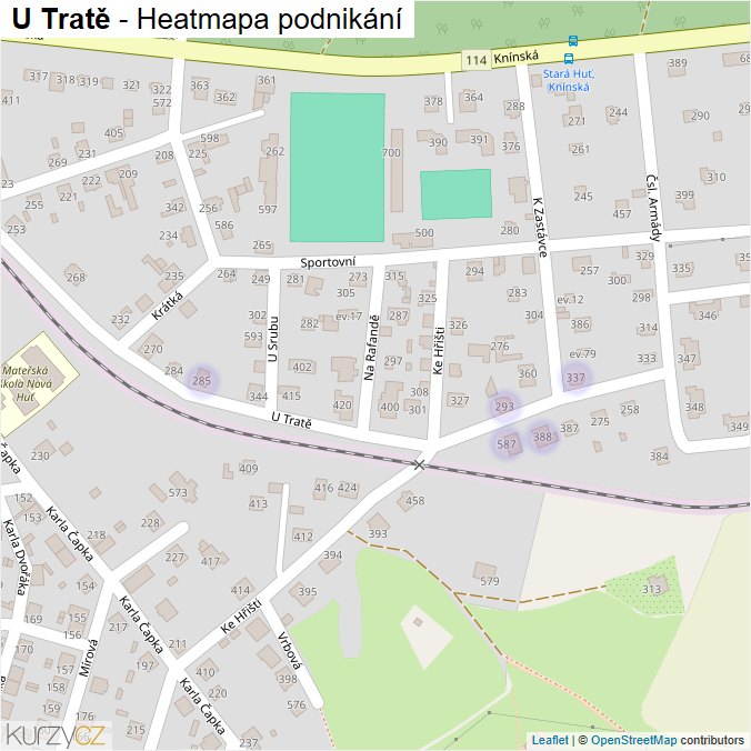 Mapa U Tratě - Firmy v ulici.