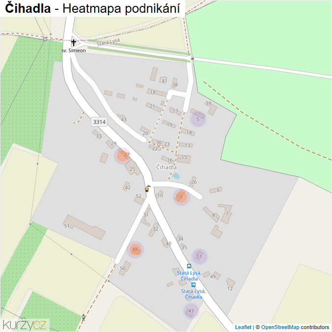 Mapa Čihadla - Firmy v části obce.
