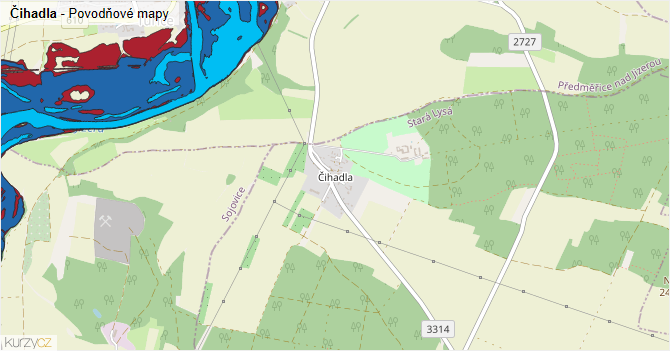 Čihadla - záplavové mapy stoleté vody