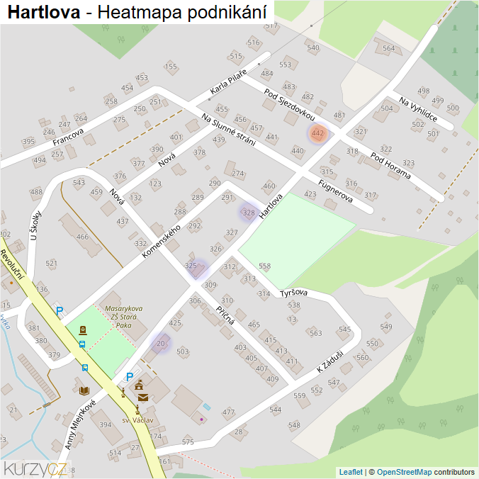 Mapa Hartlova - Firmy v ulici.