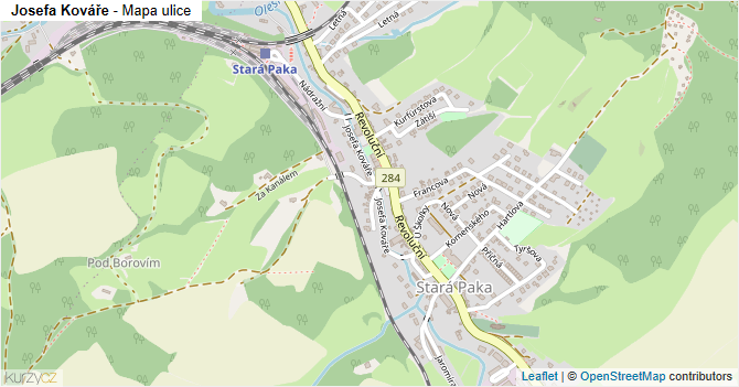 Josefa Kováře - mapa ulice
