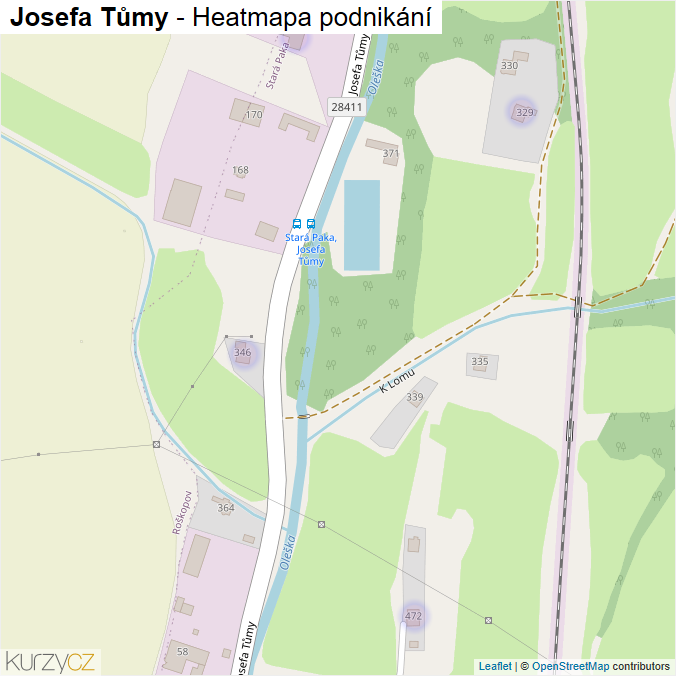 Mapa Josefa Tůmy - Firmy v ulici.