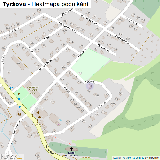 Mapa Tyršova - Firmy v ulici.