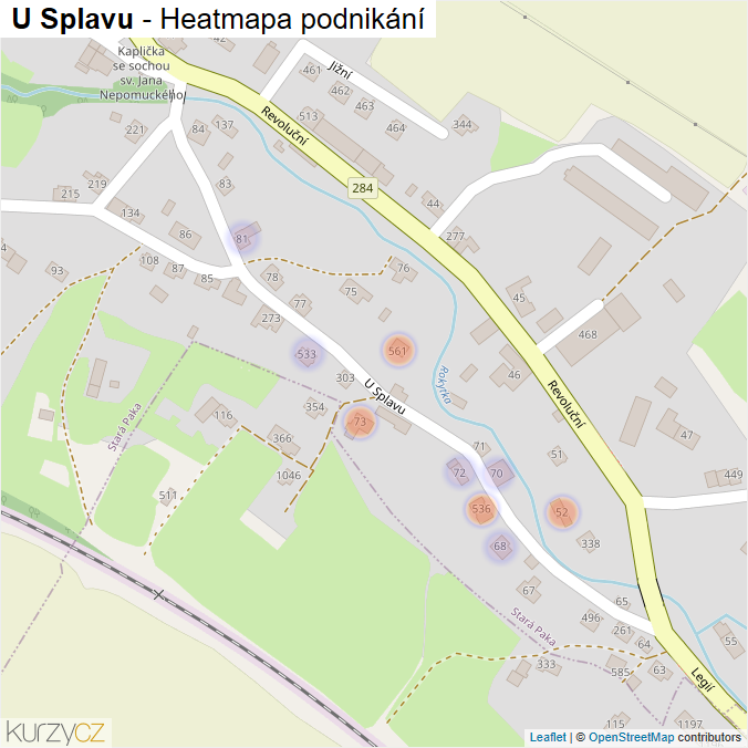 Mapa U Splavu - Firmy v ulici.