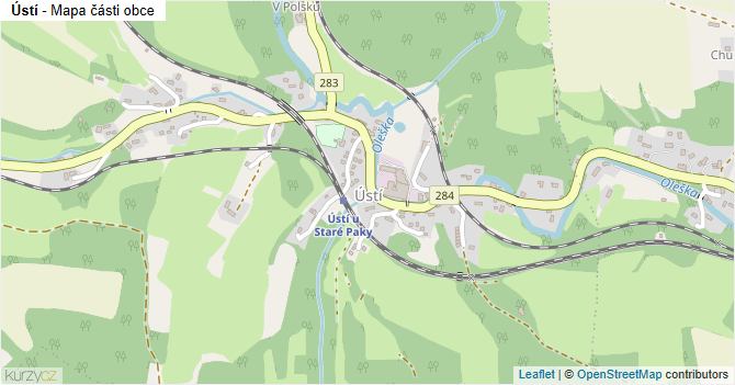 Ústí - mapa části obce