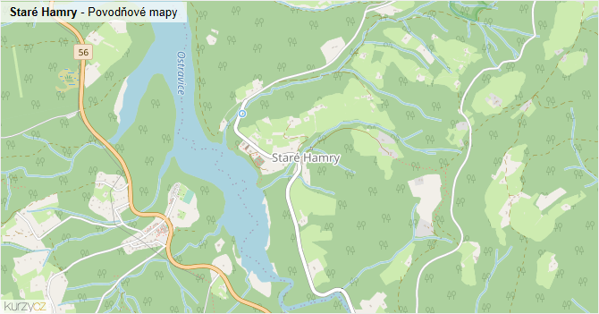 Staré Hamry - záplavové mapy stoleté vody