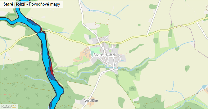 Staré Hobzí - záplavové mapy stoleté vody