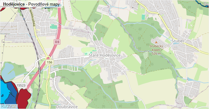 Hodějovice - záplavové mapy stoleté vody