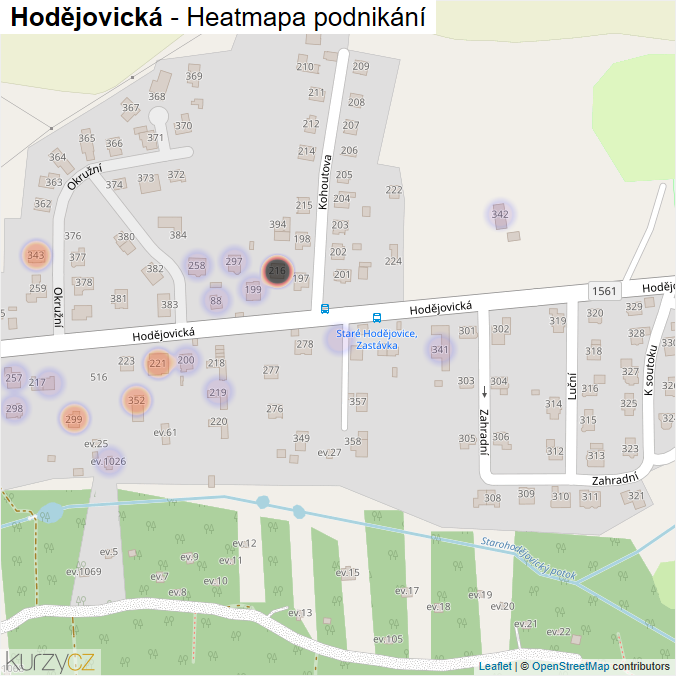 Mapa Hodějovická - Firmy v ulici.