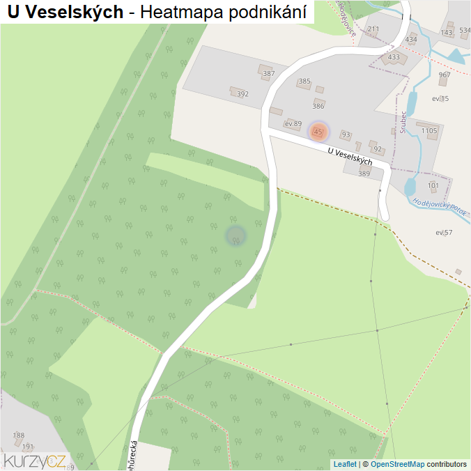 Mapa U Veselských - Firmy v ulici.