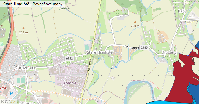 Staré Hradiště - záplavové mapy stoleté vody