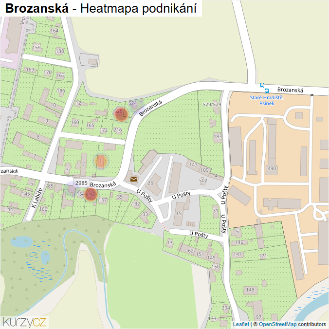 Mapa Brozanská - Firmy v ulici.