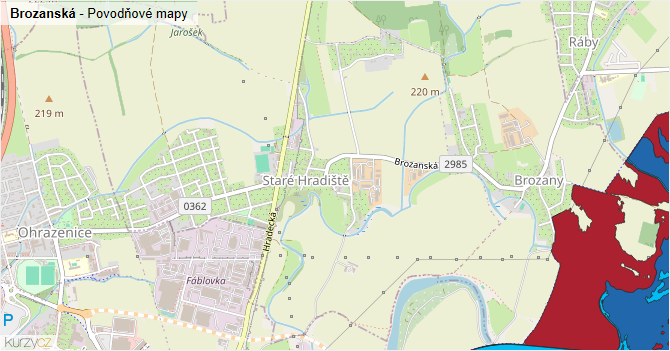 Brozanská - záplavové mapy stoleté vody