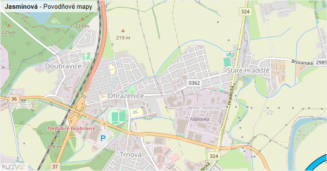 Jasmínová - záplavové mapy stoleté vody