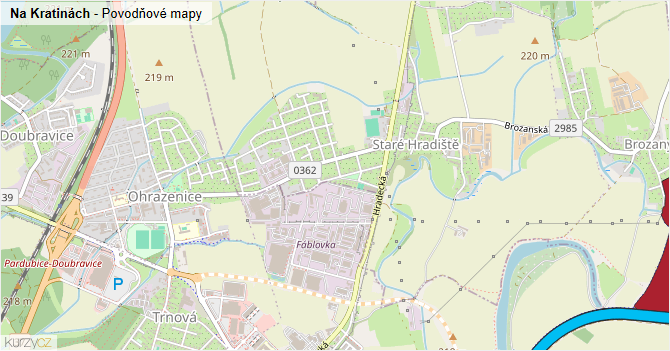 Na Kratinách - záplavové mapy stoleté vody