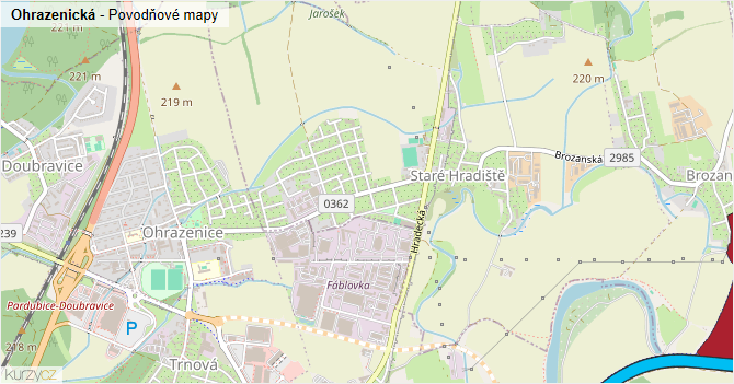 Ohrazenická - záplavové mapy stoleté vody