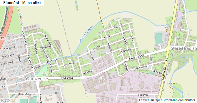 Sluneční - mapa ulice