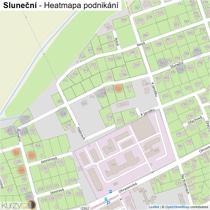 Mapa Sluneční - Firmy v ulici.