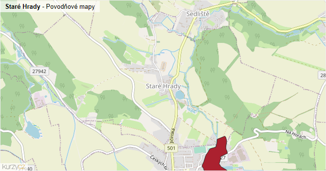Staré Hrady - záplavové mapy stoleté vody