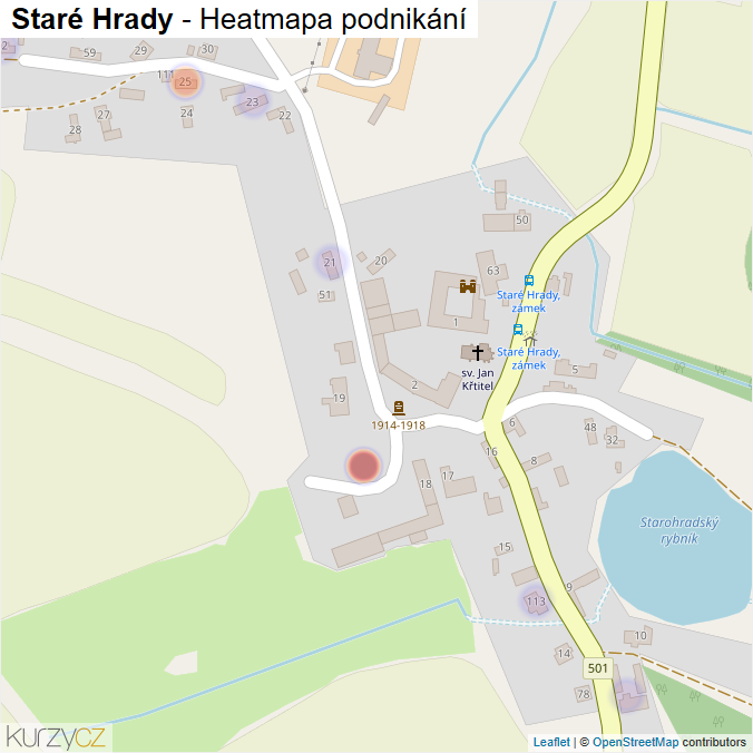 Mapa Staré Hrady - Firmy v části obce.