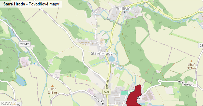 Staré Hrady - záplavové mapy stoleté vody