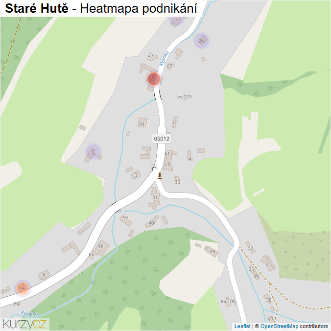 Mapa Staré Hutě - Firmy v části obce.