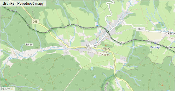 Brtníky - záplavové mapy stoleté vody