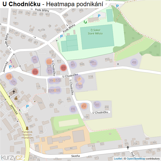 Mapa U Chodníčku - Firmy v ulici.