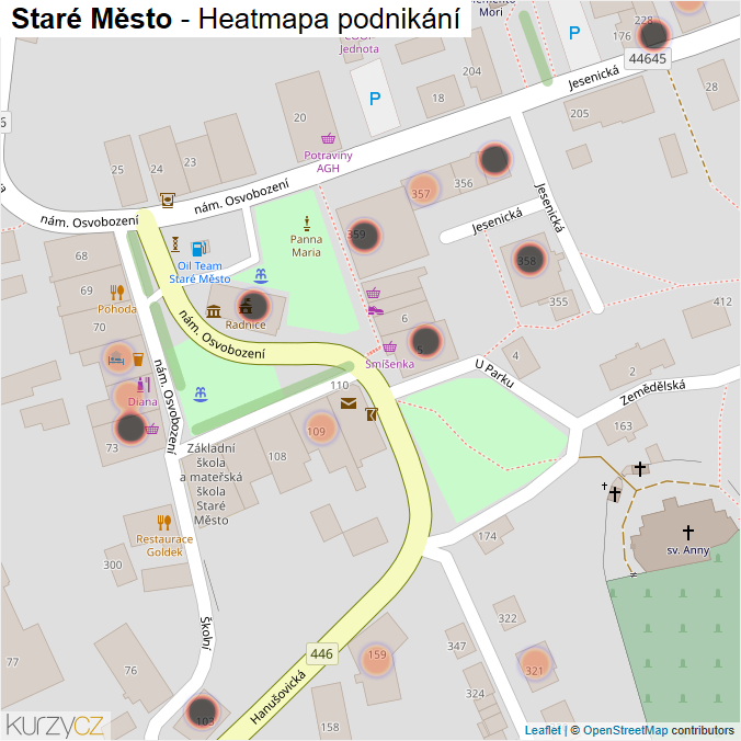 Mapa Staré Město - Firmy v obci.
