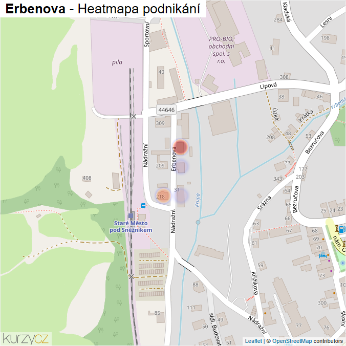 Mapa Erbenova - Firmy v ulici.