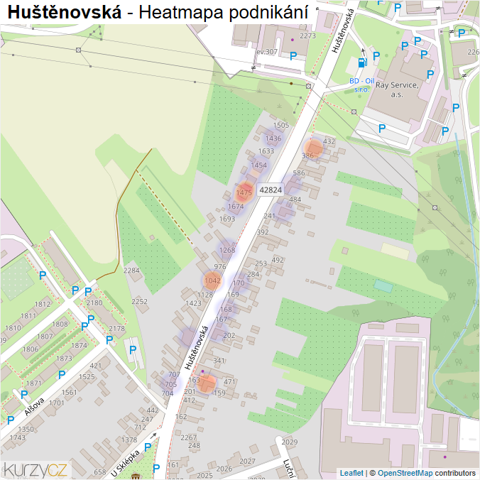 Mapa Huštěnovská - Firmy v ulici.