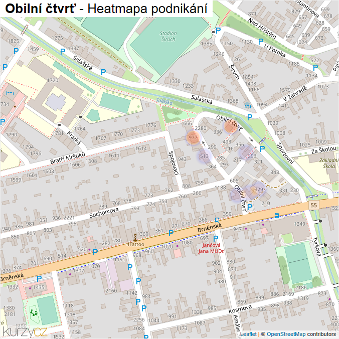 Mapa Obilní čtvrť - Firmy v ulici.