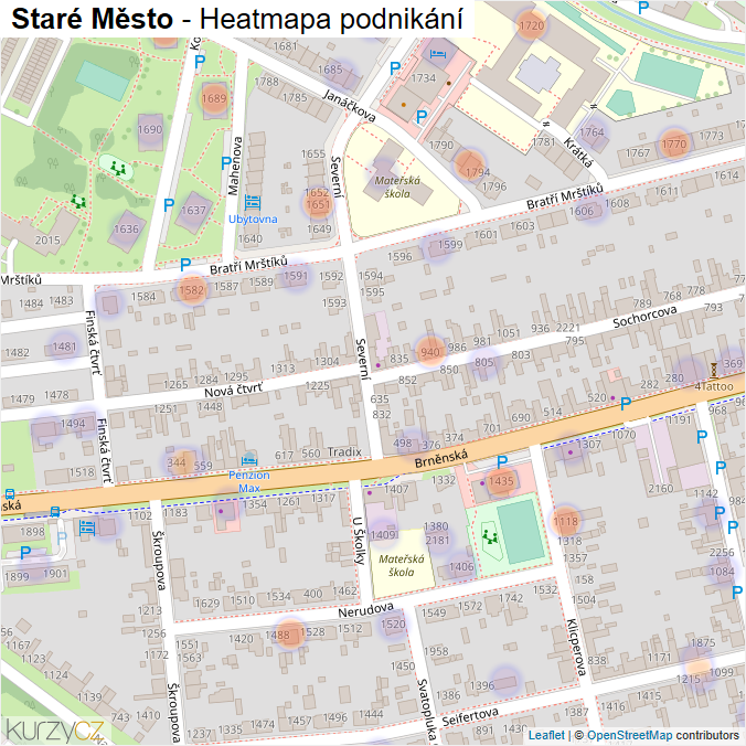 Mapa Staré Město - Firmy v části obce.