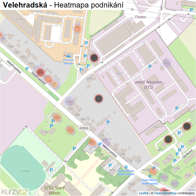 Mapa Velehradská - Firmy v ulici.