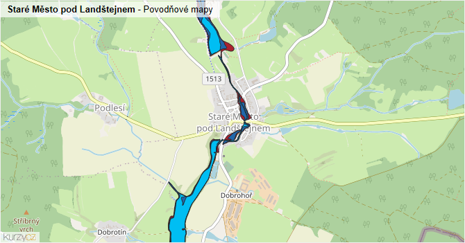 Staré Město pod Landštejnem - záplavové mapy stoleté vody
