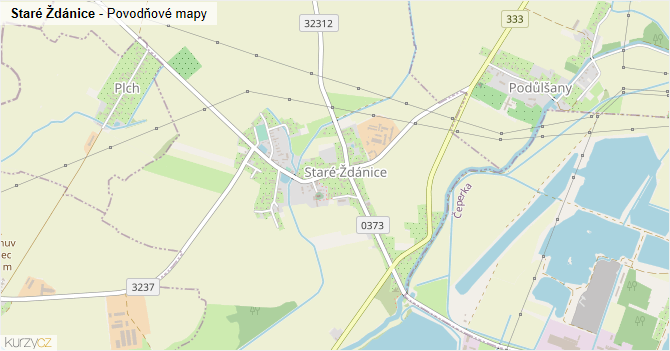 Staré Ždánice - záplavové mapy stoleté vody