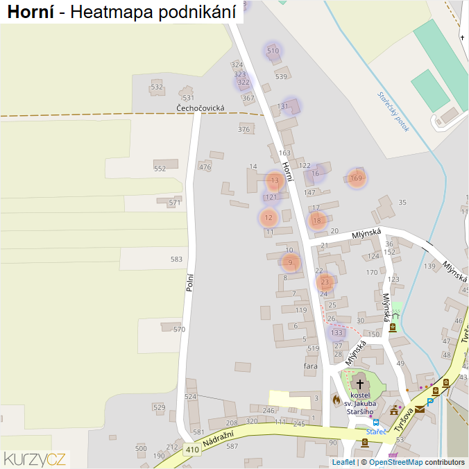 Mapa Horní - Firmy v ulici.