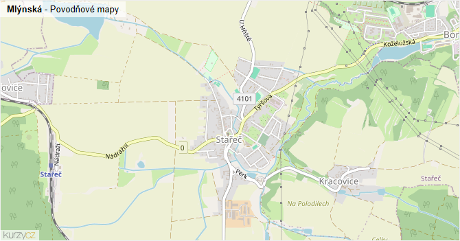Mlýnská - záplavové mapy stoleté vody