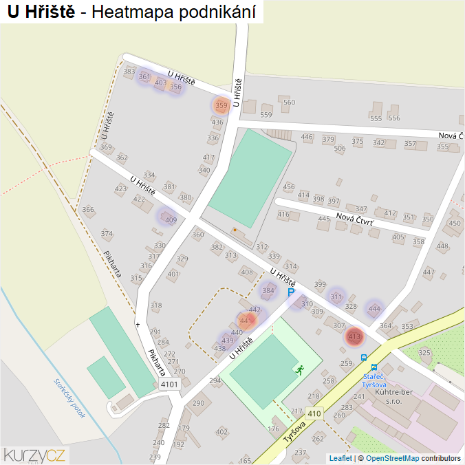 Mapa U Hřiště - Firmy v ulici.