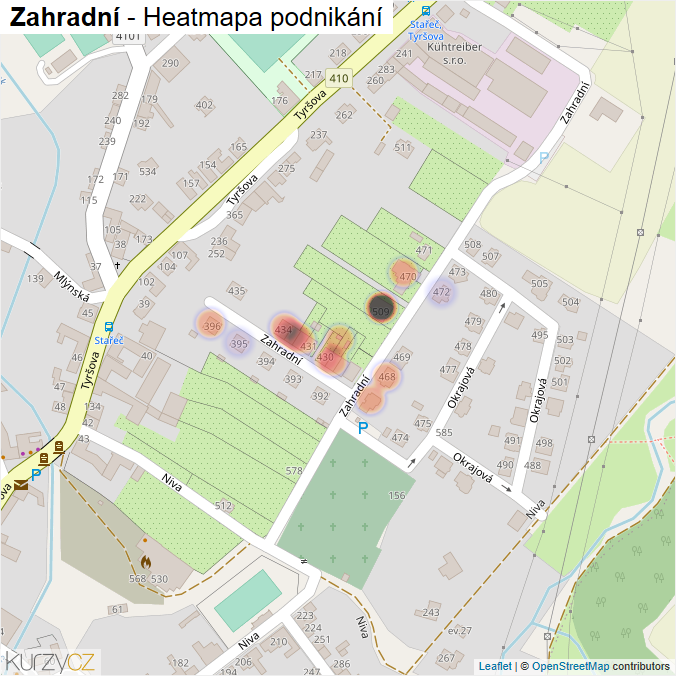 Mapa Zahradní - Firmy v ulici.