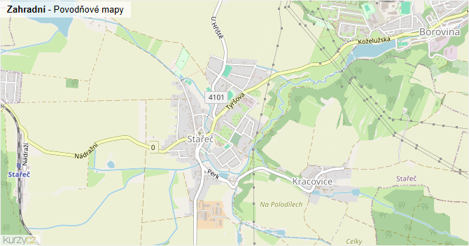 Zahradní - záplavové mapy stoleté vody